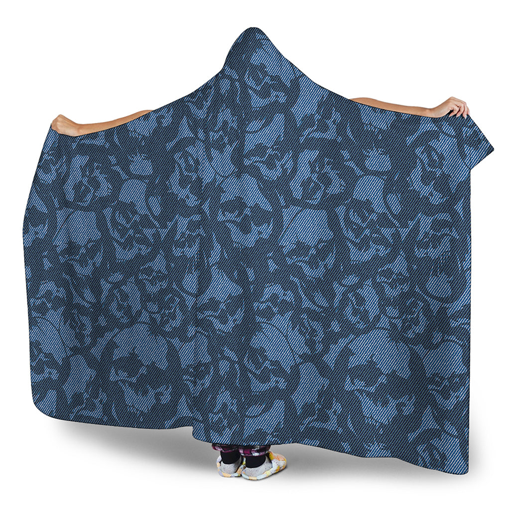 Skull Denim Jeans Pattern Print Hooded Blanket