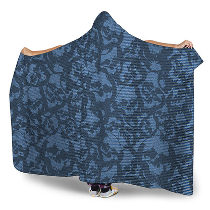 Skull Denim Jeans Pattern Print Hooded Blanket