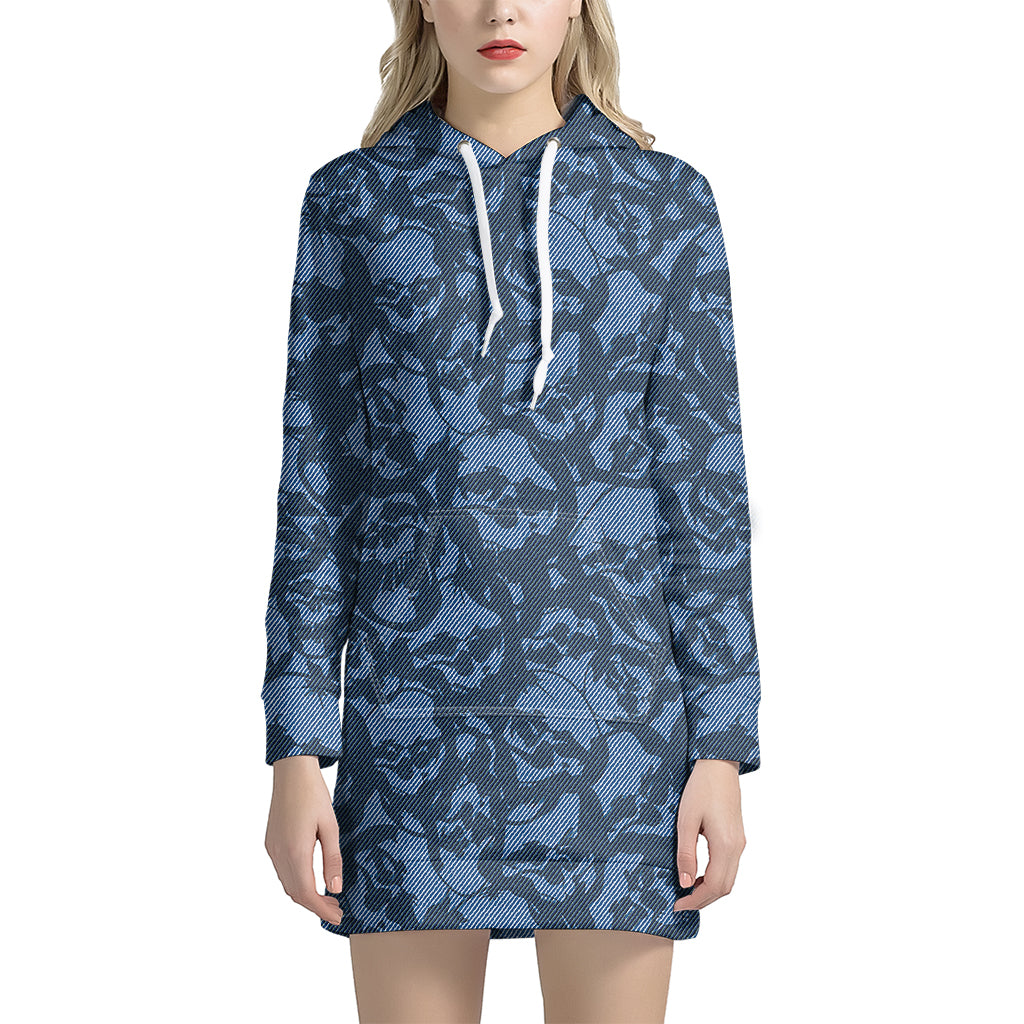 Skull Denim Jeans Pattern Print Hoodie Dress