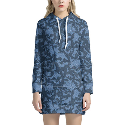 Skull Denim Jeans Pattern Print Hoodie Dress