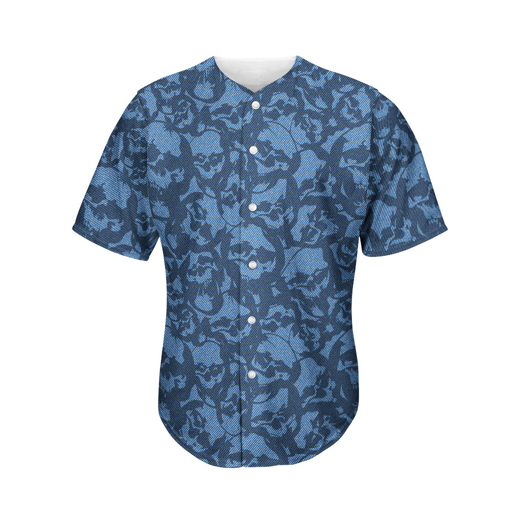 Skull Denim Jeans Pattern Print Men's Baseball Jersey