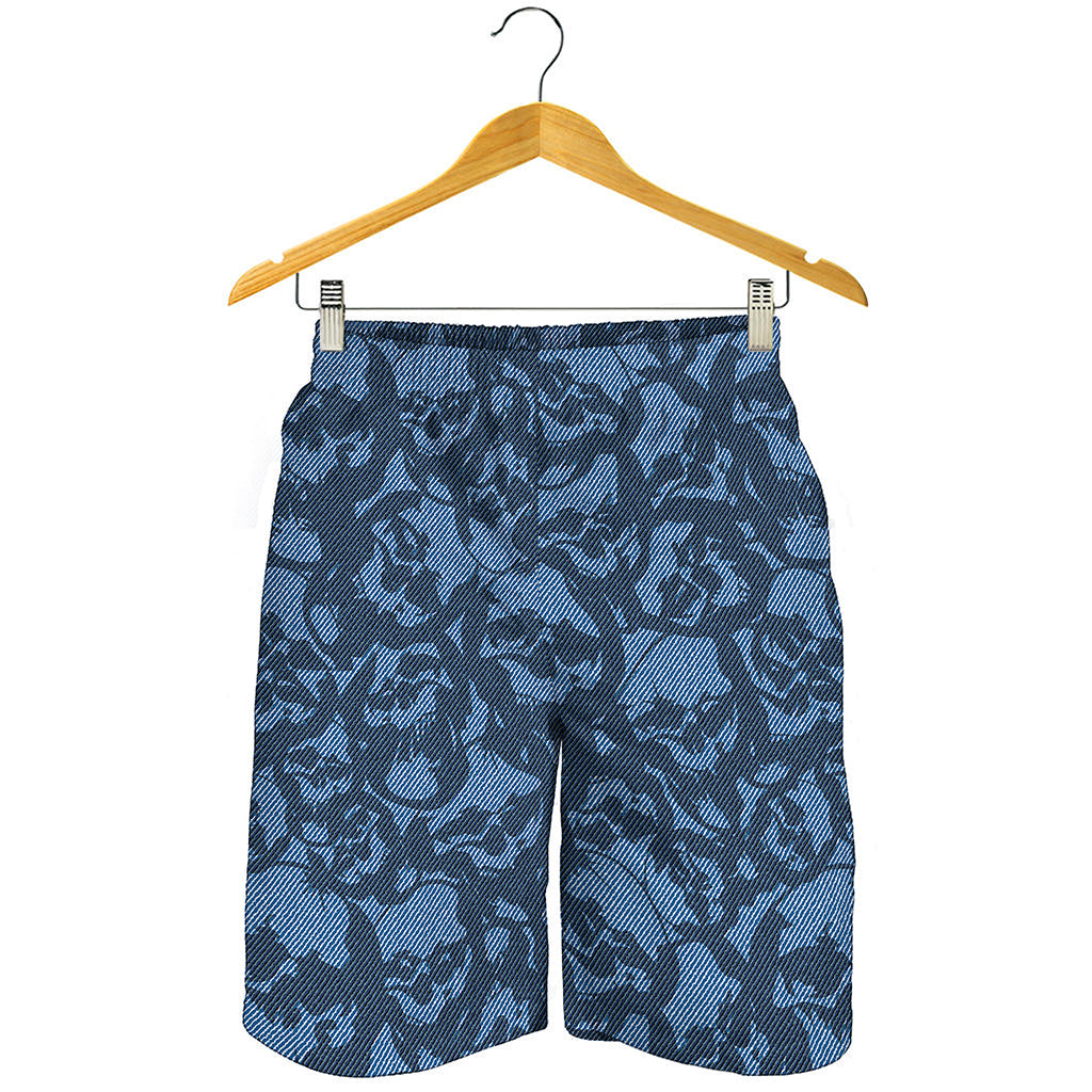 Skull Denim Jeans Pattern Print Men's Shorts
