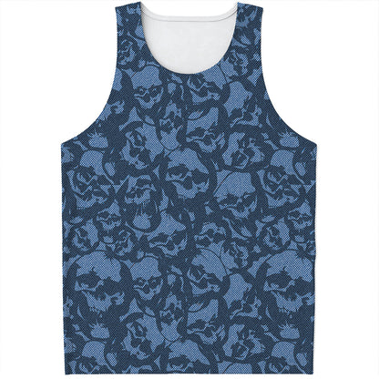Skull Denim Jeans Pattern Print Men's Tank Top