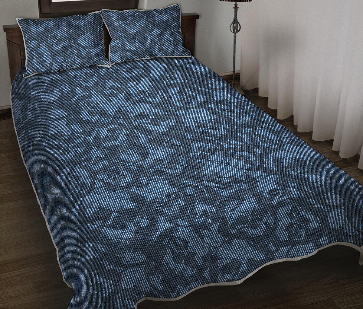 Skull Denim Jeans Pattern Print Quilt Bed Set