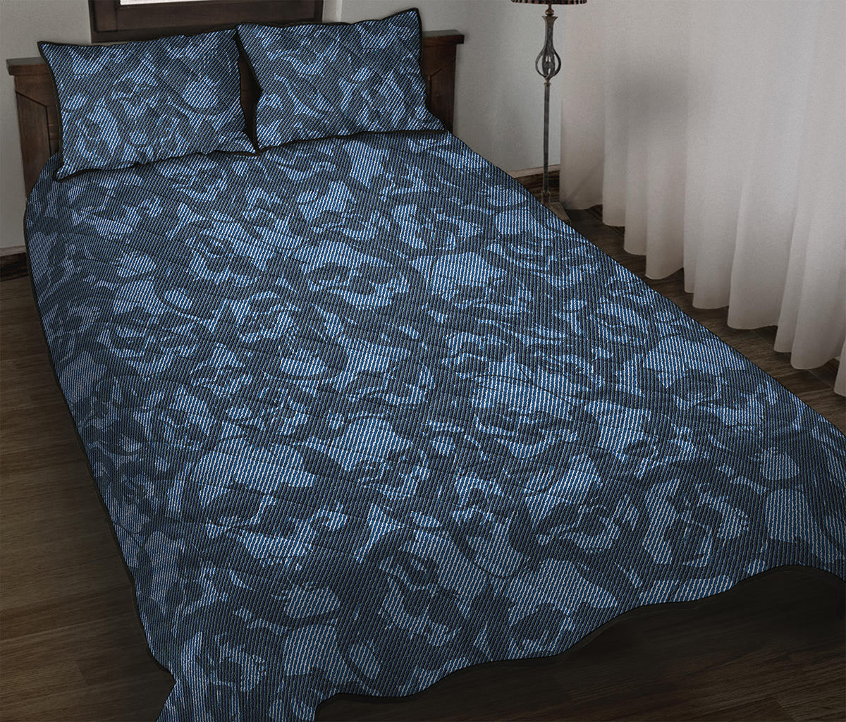 Skull Denim Jeans Pattern Print Quilt Bed Set