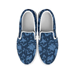 Skull Denim Jeans Pattern Print White Slip On Shoes
