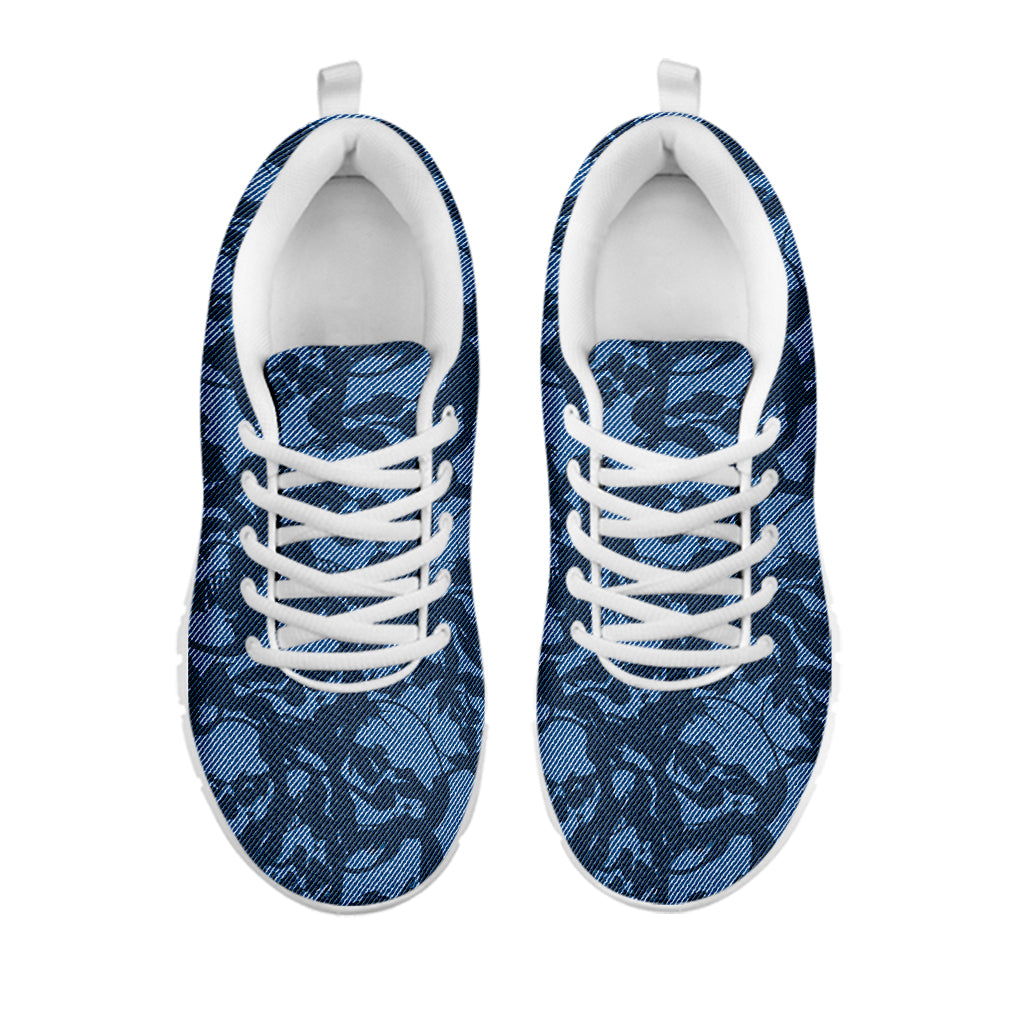 Skull Denim Jeans Pattern Print White Sneakers