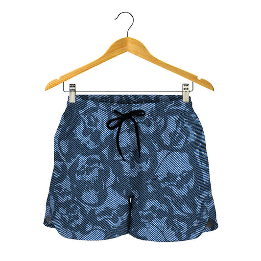 Skull Denim Jeans Pattern Print Women's Shorts