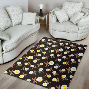 Skull Fried Egg And Bacon Pattern Print Area Rug