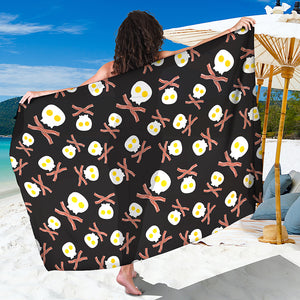 Skull Fried Egg And Bacon Pattern Print Beach Sarong Wrap