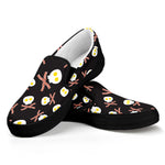 Skull Fried Egg And Bacon Pattern Print Black Slip On Shoes