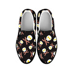 Skull Fried Egg And Bacon Pattern Print Black Slip On Shoes