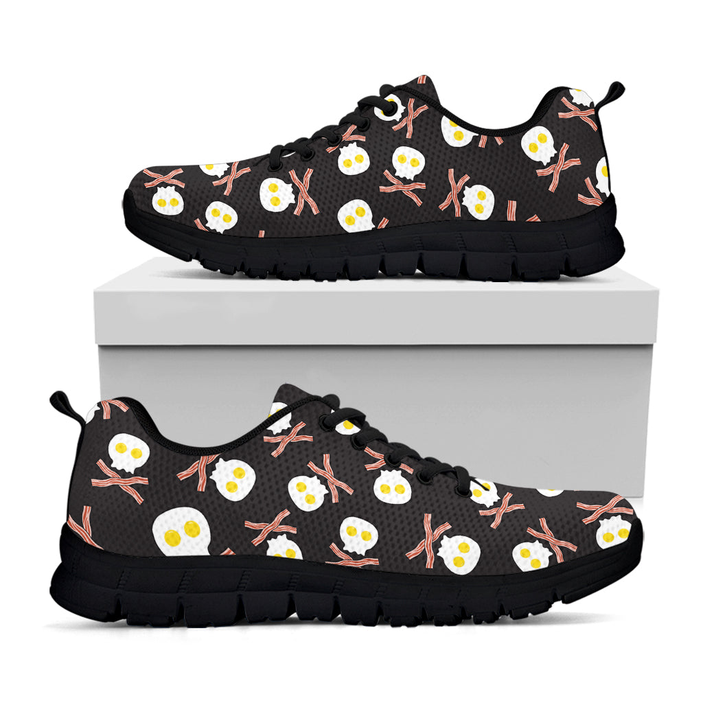 Skull Fried Egg And Bacon Pattern Print Black Sneakers