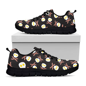 Skull Fried Egg And Bacon Pattern Print Black Sneakers