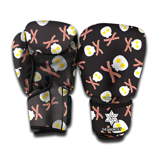 Skull Fried Egg And Bacon Pattern Print Boxing Gloves