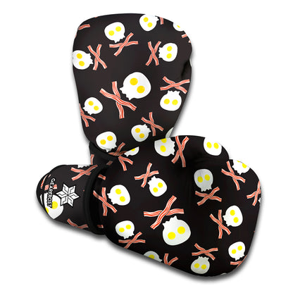 Skull Fried Egg And Bacon Pattern Print Boxing Gloves