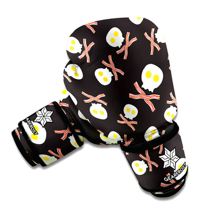 Skull Fried Egg And Bacon Pattern Print Boxing Gloves