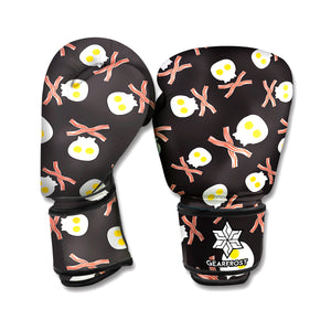 Skull Fried Egg And Bacon Pattern Print Boxing Gloves