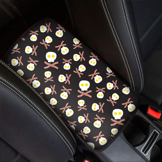 Skull Fried Egg And Bacon Pattern Print Car Center Console Cover