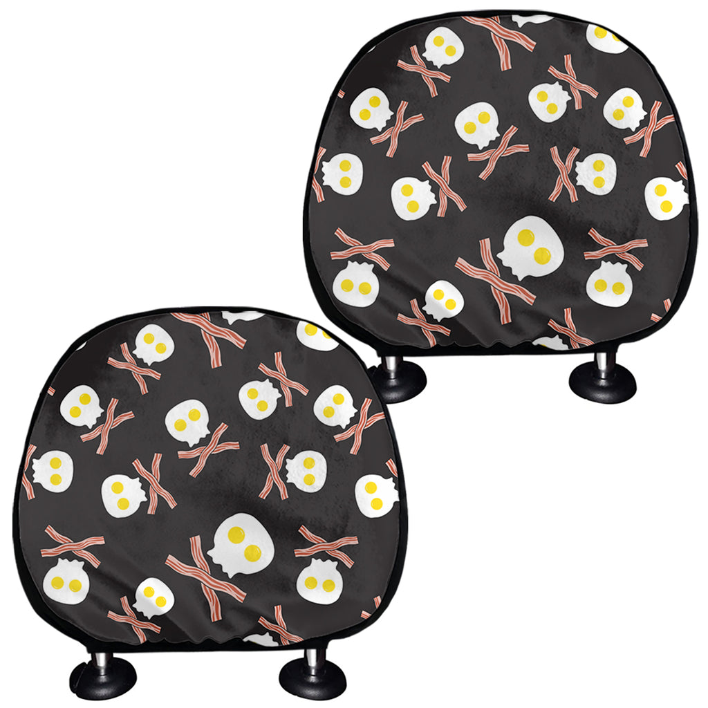 Skull Fried Egg And Bacon Pattern Print Car Headrest Covers