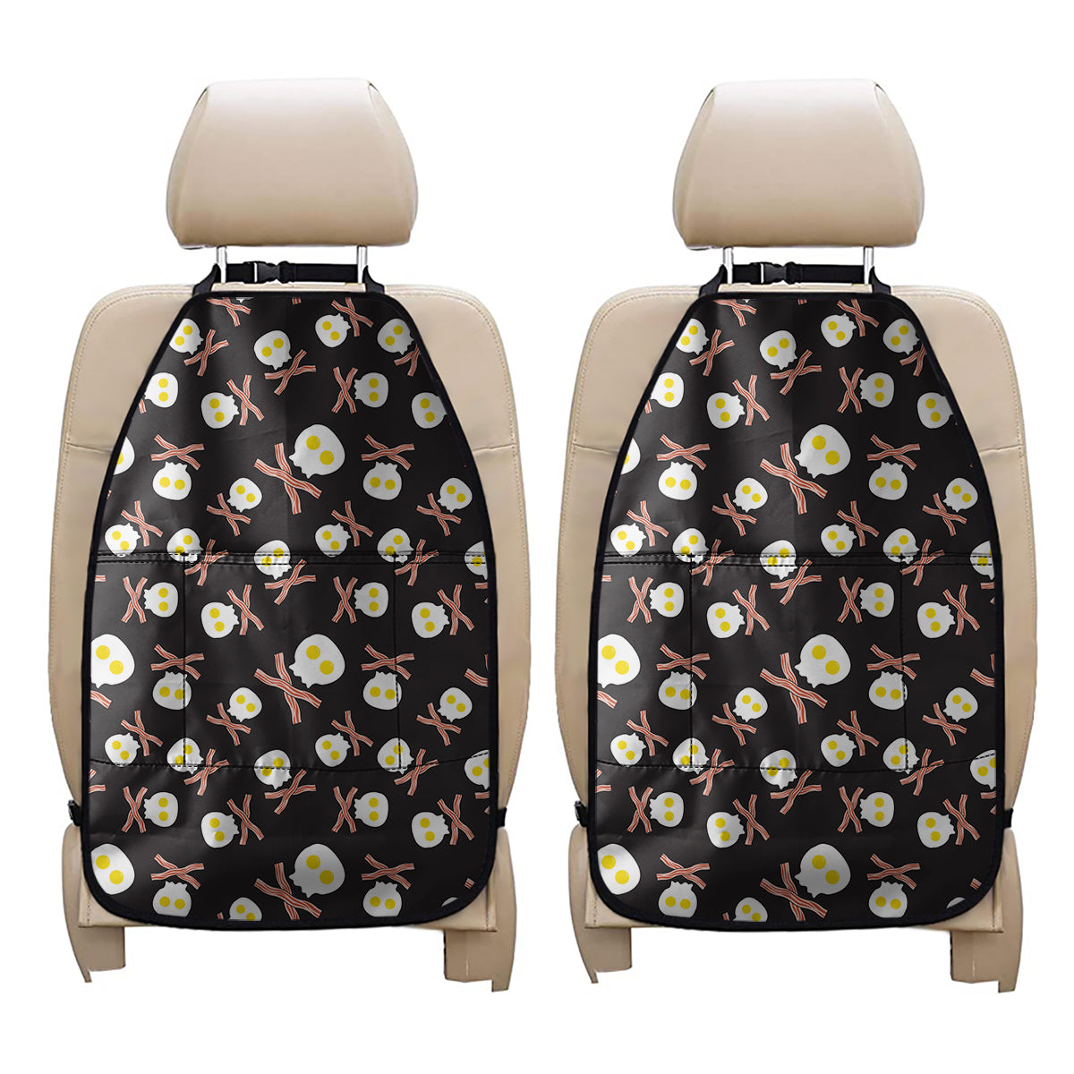 Skull Fried Egg And Bacon Pattern Print Car Seat Organizers