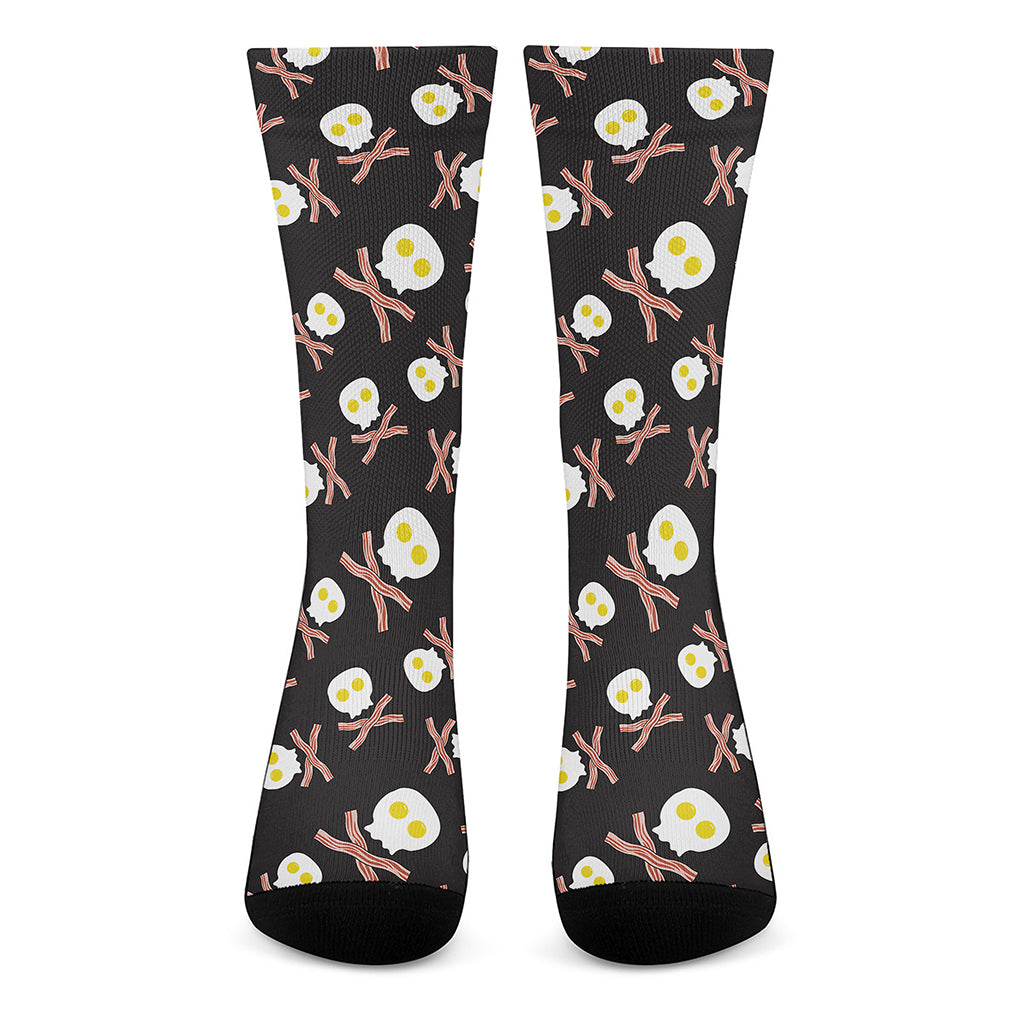 Skull Fried Egg And Bacon Pattern Print Crew Socks