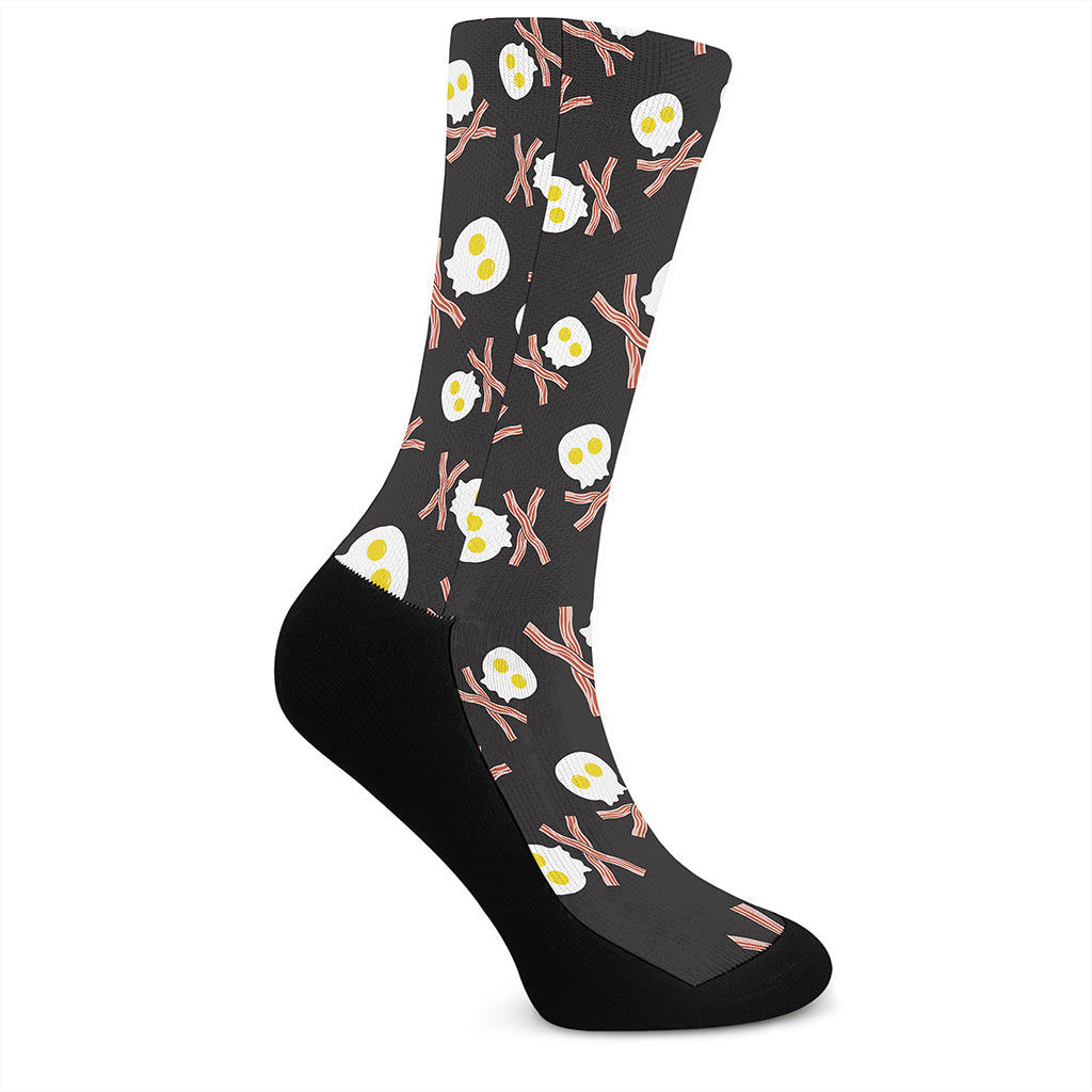 Skull Fried Egg And Bacon Pattern Print Crew Socks