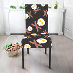 Skull Fried Egg And Bacon Pattern Print Dining Chair Slipcover