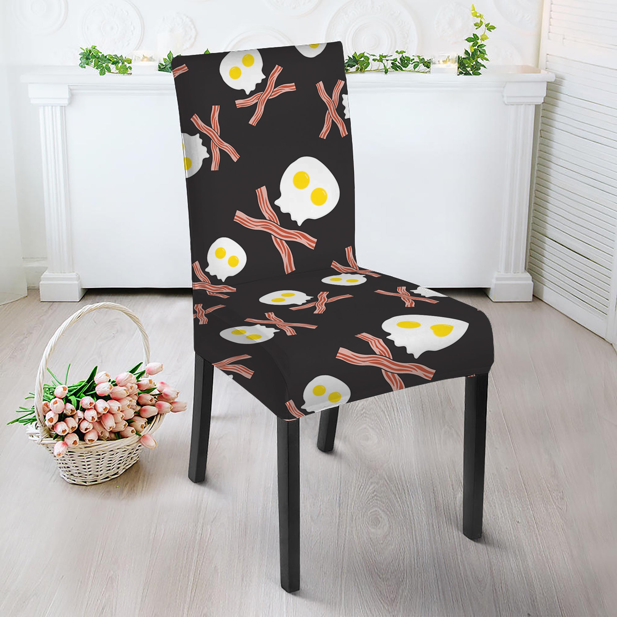 Skull Fried Egg And Bacon Pattern Print Dining Chair Slipcover