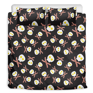 Skull Fried Egg And Bacon Pattern Print Duvet Cover Bedding Set