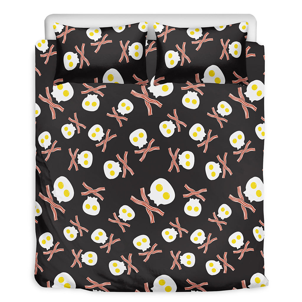 Skull Fried Egg And Bacon Pattern Print Duvet Cover Bedding Set