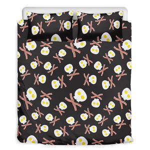 Skull Fried Egg And Bacon Pattern Print Duvet Cover Bedding Set