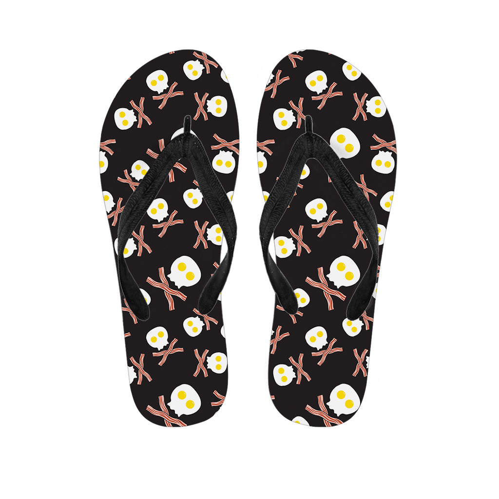 Skull Fried Egg And Bacon Pattern Print Flip Flops