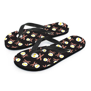 Skull Fried Egg And Bacon Pattern Print Flip Flops