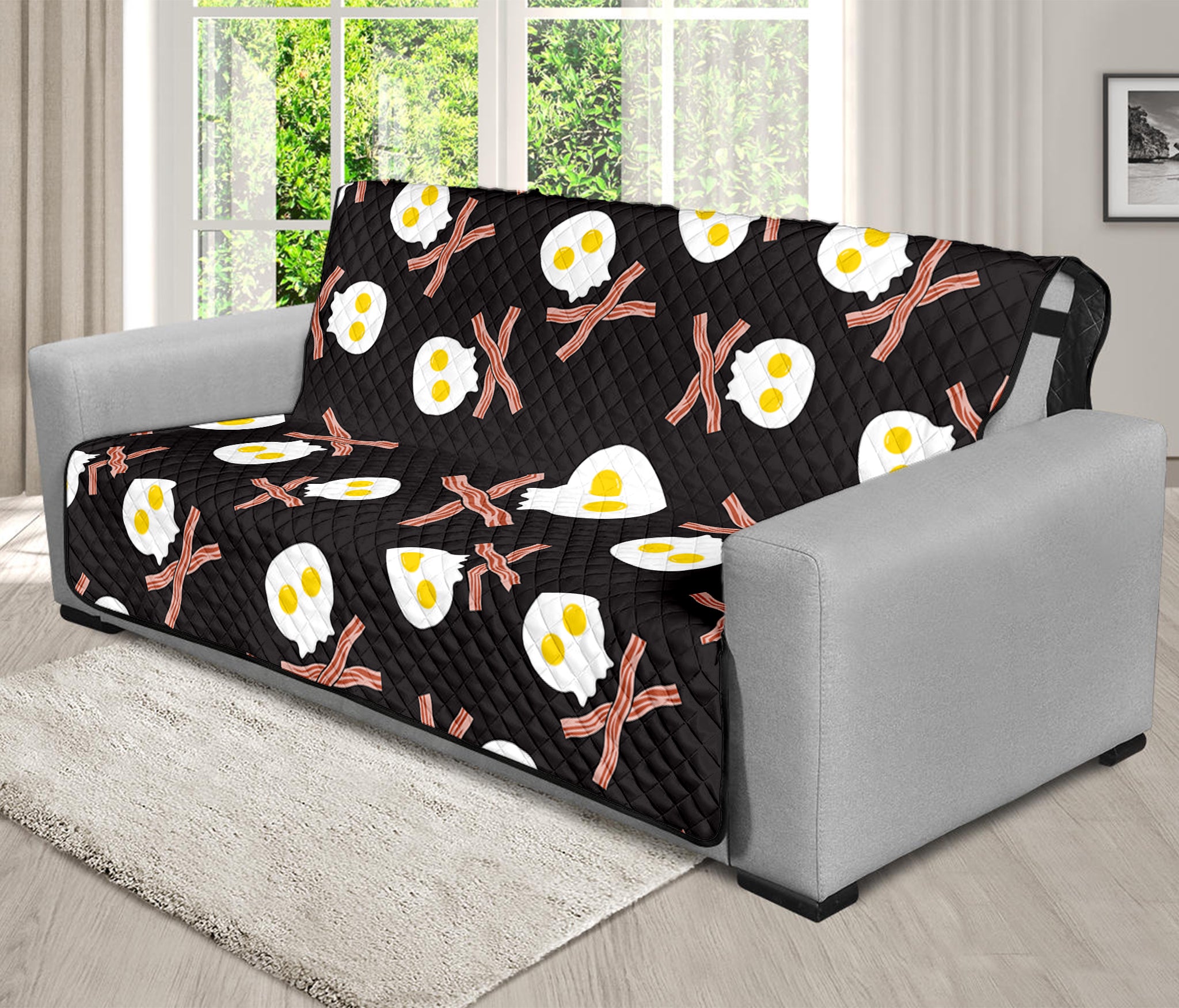 Skull Fried Egg And Bacon Pattern Print Futon Protector