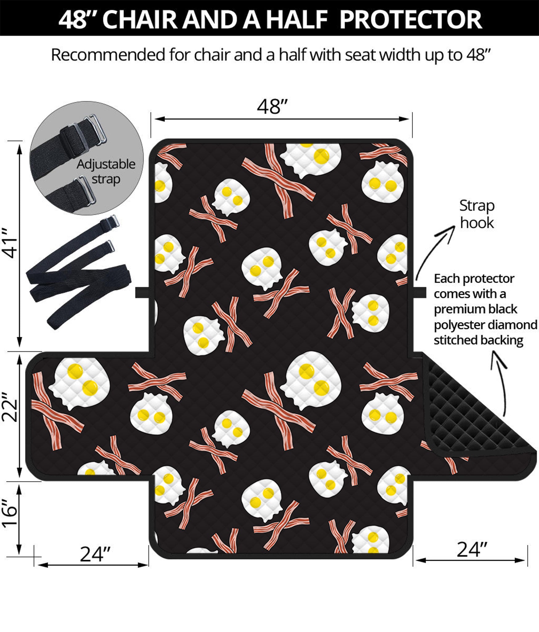 Skull Fried Egg And Bacon Pattern Print Half Sofa Protector