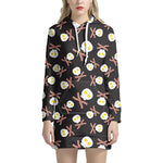 Skull Fried Egg And Bacon Pattern Print Hoodie Dress