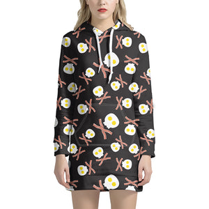 Skull Fried Egg And Bacon Pattern Print Hoodie Dress