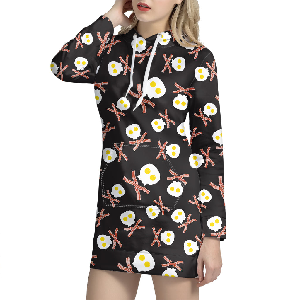 Skull Fried Egg And Bacon Pattern Print Hoodie Dress