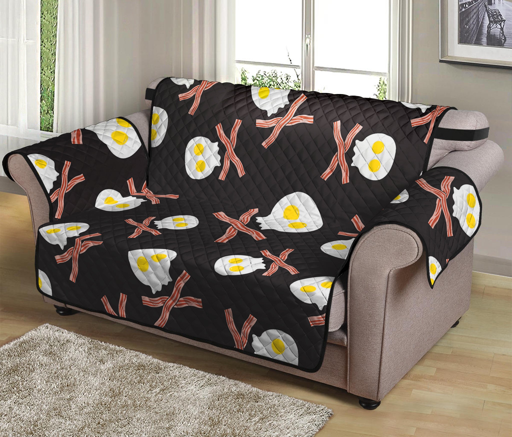 Skull Fried Egg And Bacon Pattern Print Loveseat Protector