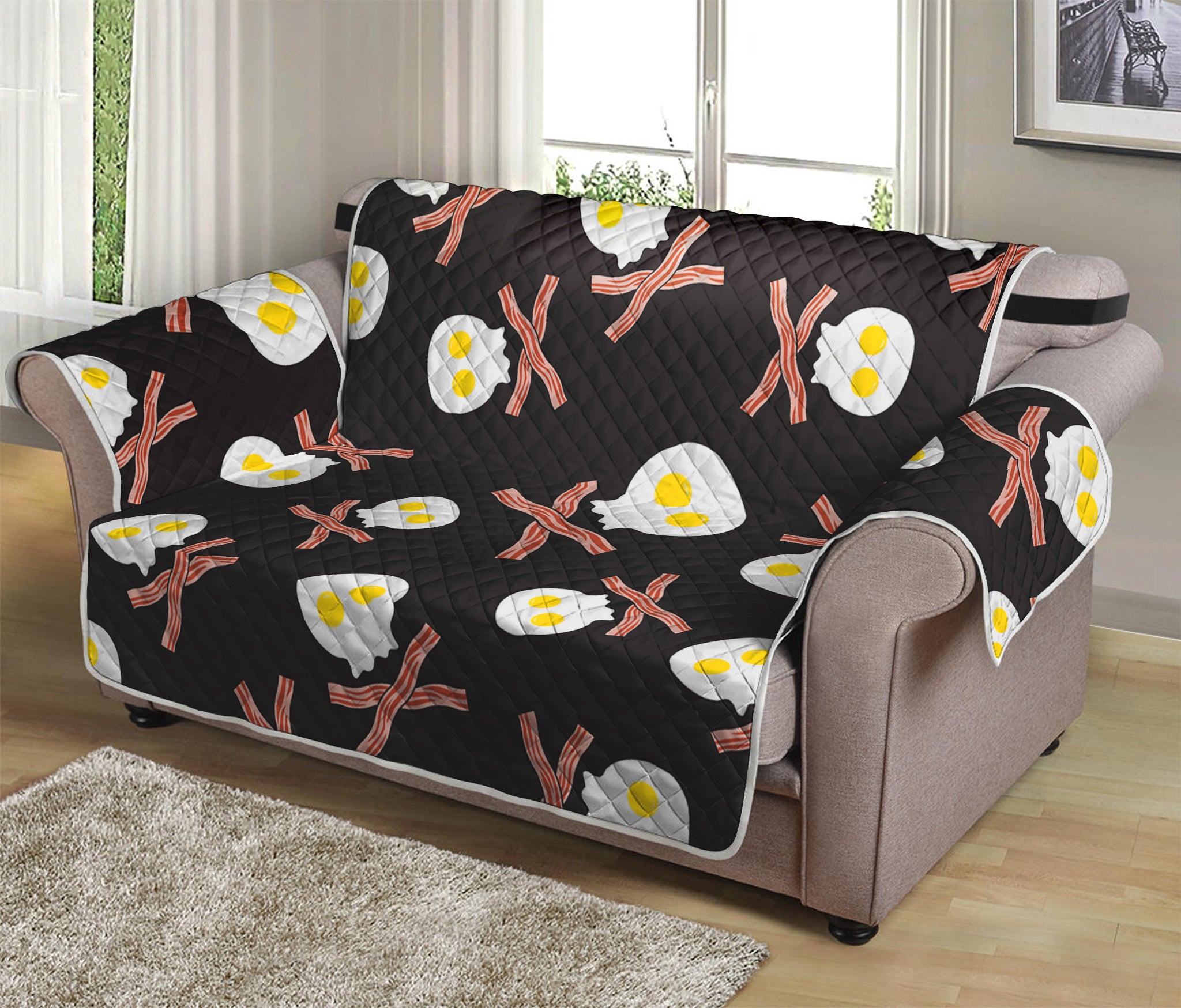 Skull Fried Egg And Bacon Pattern Print Loveseat Protector