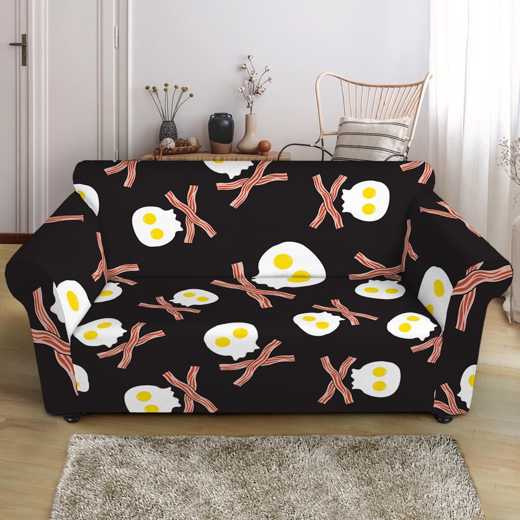 Skull Fried Egg And Bacon Pattern Print Loveseat Slipcover