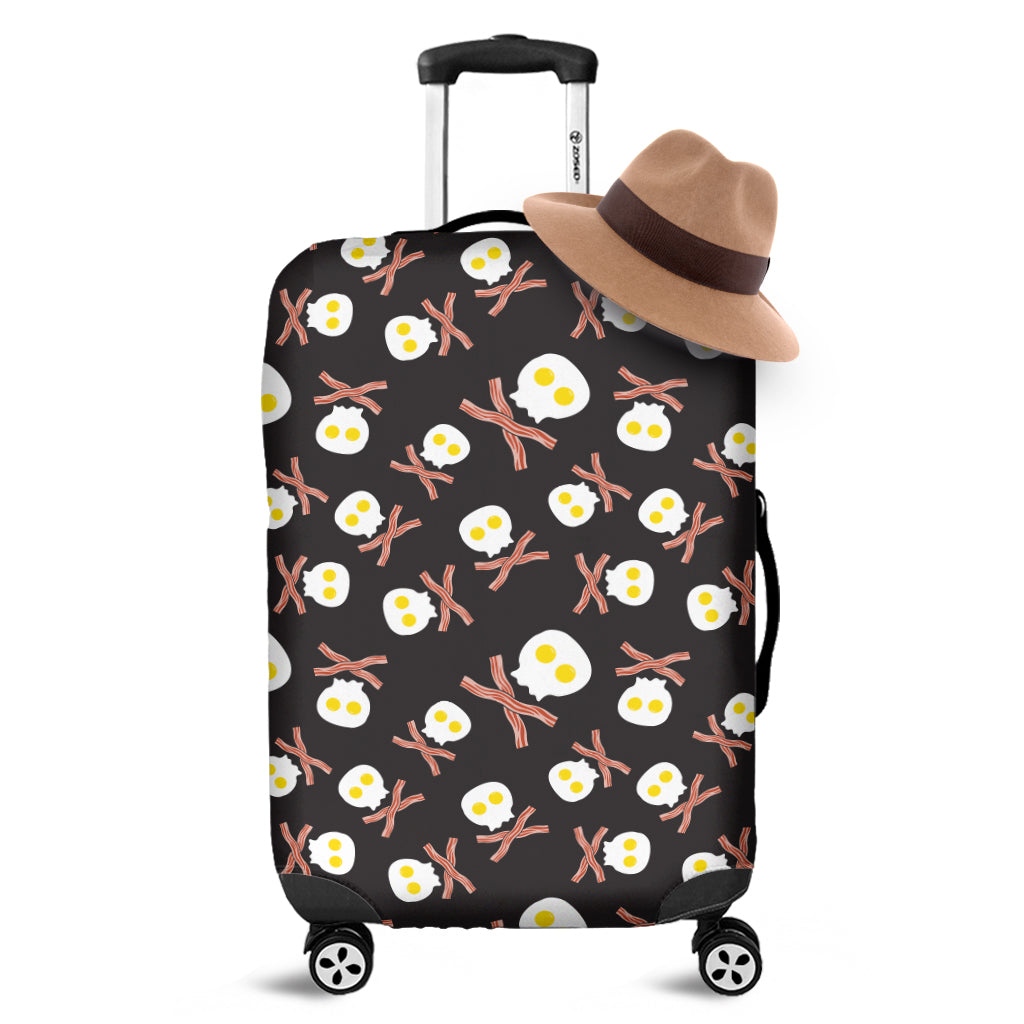 Skull Fried Egg And Bacon Pattern Print Luggage Cover