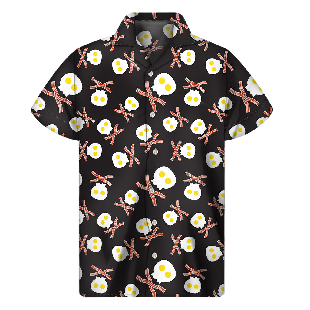 Skull Fried Egg And Bacon Pattern Print Men's Short Sleeve Shirt