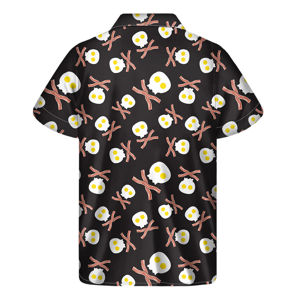 Skull Fried Egg And Bacon Pattern Print Men's Short Sleeve Shirt