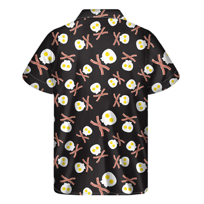 Skull Fried Egg And Bacon Pattern Print Men's Short Sleeve Shirt