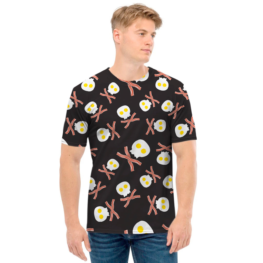 Skull Fried Egg And Bacon Pattern Print Men's T-Shirt