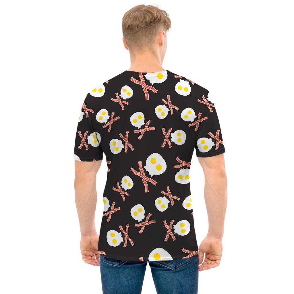 Skull Fried Egg And Bacon Pattern Print Men's T-Shirt