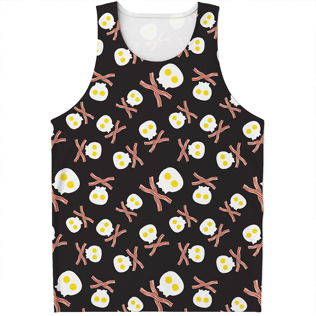 Skull Fried Egg And Bacon Pattern Print Men's Tank Top