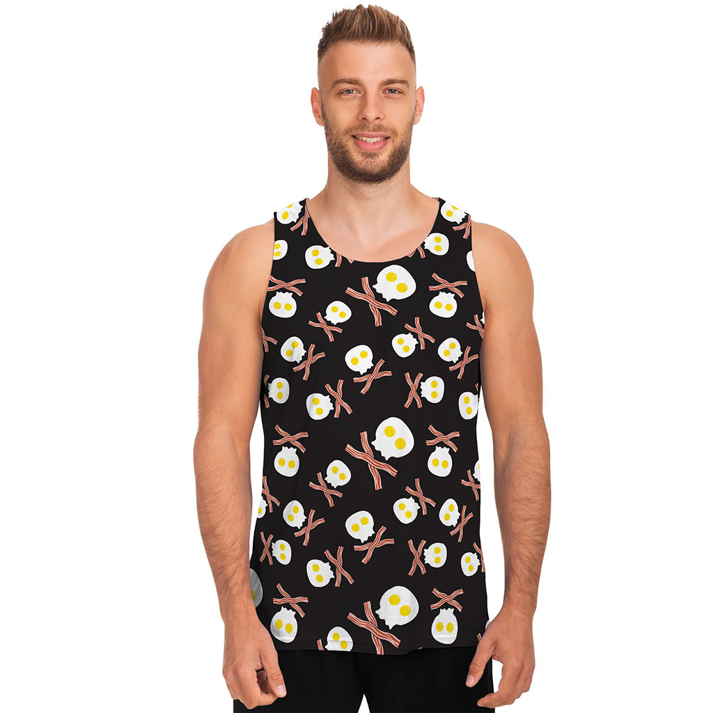 Skull Fried Egg And Bacon Pattern Print Men's Tank Top